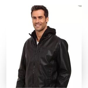 Calvin Klein Faux Leather Jacket, Removable Hoodie, Men’s Size